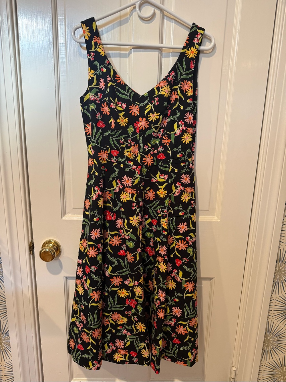 kate spade Black Floral Midi Dress with Pink & Yellow Blooms